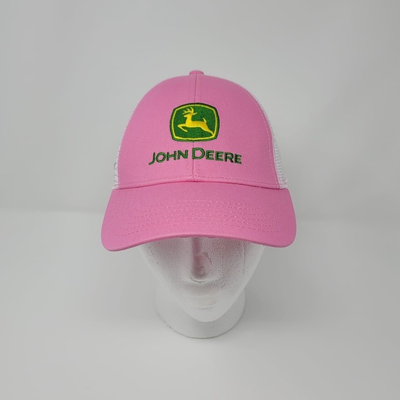 John Deere Women's Hat Snapback Mesh Trucker Cap Pink White Tri County Equipment - Picture 1 of 7